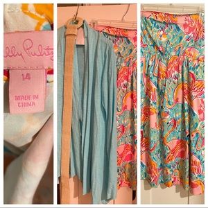 Lilly flamingo dress, cardigan and belt
